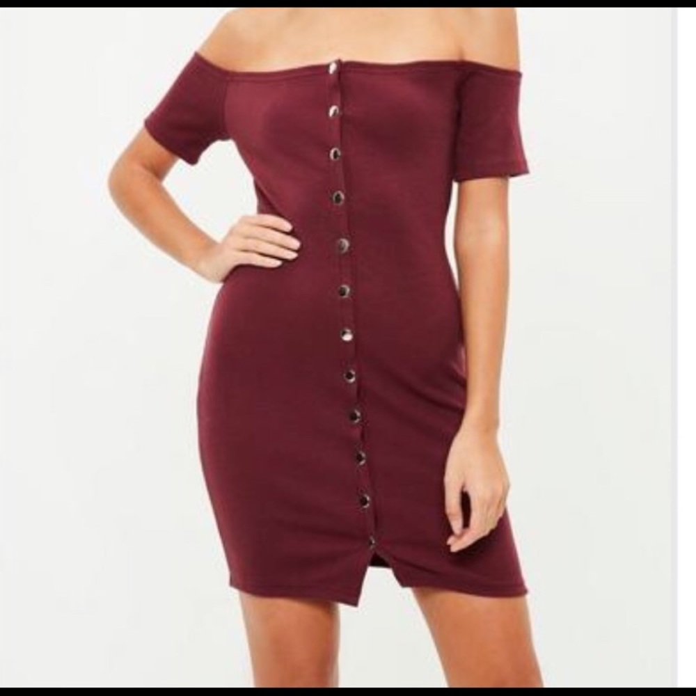 Off the shoulder burgundy dress